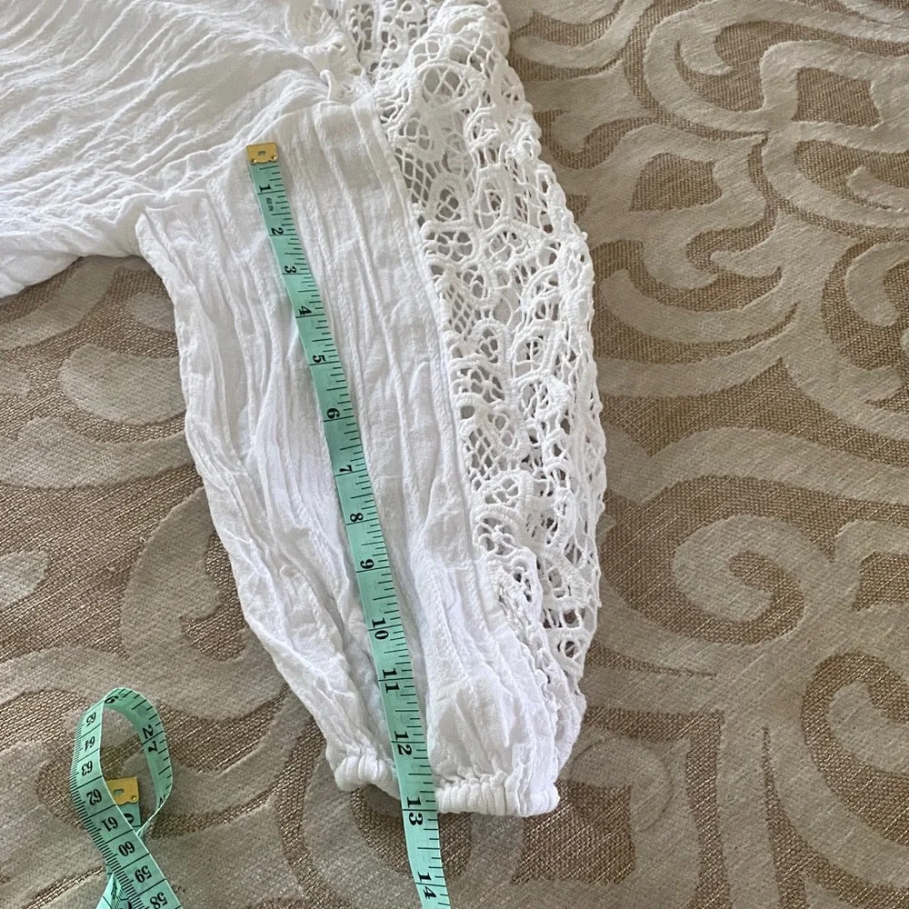 American Eagle White Lace Tie Front Shrug Boho Cropped Cardigan Small - Picture 8 of 10